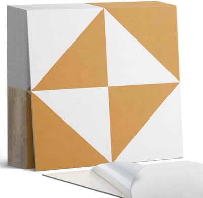 Coloray Plaktegels - Geometrische driehoeken in vierkanten Zelfklevende Tegels - 20 cm x 20 cm - Oranje Plaktegels - 20 stuks - Vierkant PVC Tegels - Plaktegels Badkamer - Plaktegels Vloer - Vinyl Tegels Zelfklevend - Wandtegel Zelfklevend