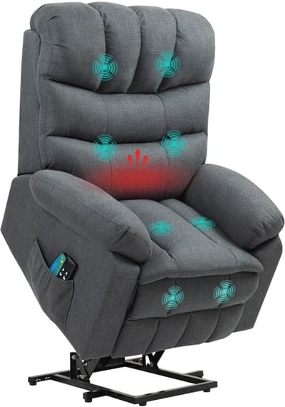 Elektrische Massagestoel - Massagefauteuil met Liftfunctie & Verwarmingsfunctie - Sta-opstoel - 8 Vibratiekoppen - 5 Standen - Kantelbaar tot 170° - tot 150 kg - met Afstandsbediening - Relaxfauteuil - Seniorenstoel - TV Stoel - Liftstoel - Grijs