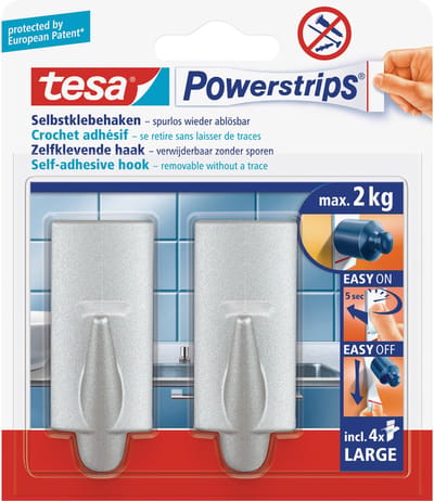 Tesa Powerstrips chroom haken - 4x stuks - large trend - Klussen - Huishouden - Verwijderbare haken - Opplak haken