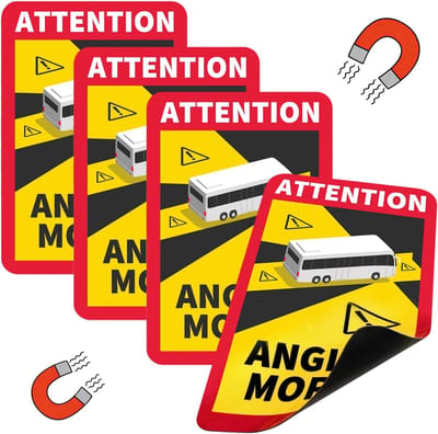 Thijox - 4 Magnetische Camper Stickers Dode Hoek 25x17 cm - UV-Beschermd Hoek Stickers Frankrijk - Attention Angles Morts voor Bus en Caravan