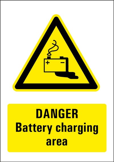 Danger battery charging area bord - kunststof 148 x 210 mm