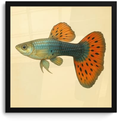 Poster in lijst - Fotolijst 40x40 cm - Posters - Vis - illustratie - Stippen - Oranje - Posterlijst zwart - Decoratie - Wanddecoratie woonkamer - Muurdecoratie slaapkamer