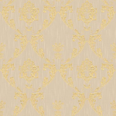 Barok behang Profhome 306582-GU textiel behang gestructureerd in barok stijl glanzend goud beige 5,33 m2