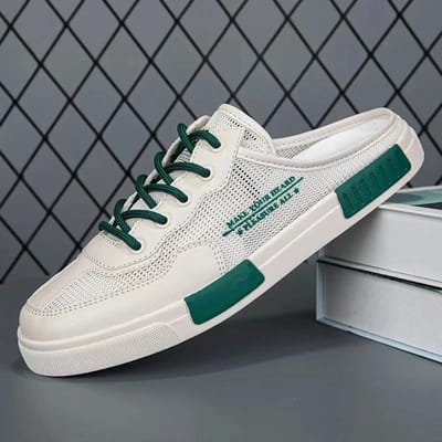 Pantoufles d'été pour hommes, chaussures décontractées en maille creuse respirante, chaussures plates confortables pour l'extérieur 43 vert