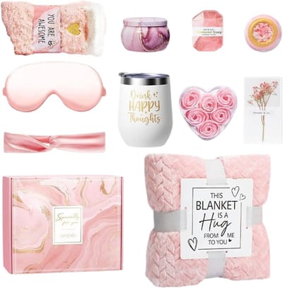 Wellness Cadeaubox - Ontspanningsset Vrouwen - Moment van Rust - Luxe Flanellen Deken - 27x23x13 cm