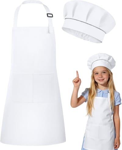 Set van schort en koksmuts voor kinderen, verstelbaar keukenschort met 2 zakken voor bakken, schilderen en artistieke activiteiten, S