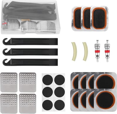 Famanu – Fietsband reparatieset - fietsslang reparatieset - fietsband patch kit - draagbaar bandenreparatieset flickset voor fietsers motoren BMX terreinvoertuigen opblaasbare banden