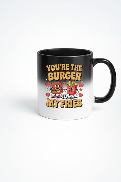 Magische Mok "You're the Burger to my Fries" | Kleurveranderende Koffiemok | Burger & Friet Liefdes Mok | Romantisch Cadeau