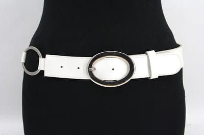 Dames heupriem wit 4 cm breed met ringen - Leer - Brede riem - Casual - Maat 90