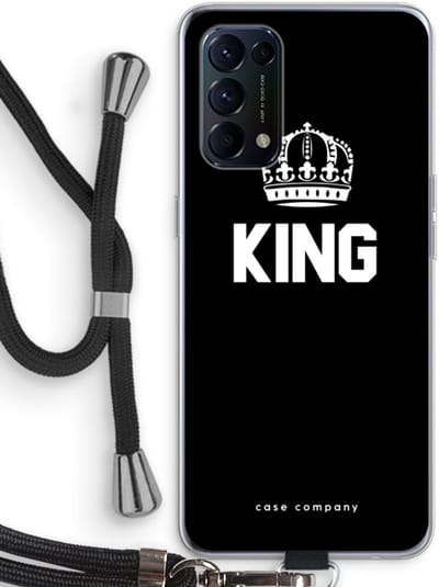 Case Company® - Hoesje met koord geschikt voor Oppo Find X3 Lite hoesje met Koord - King zwart - Telefoonhoesje met Zwart Koord - Bescherming aan alle Kanten en Over de Schermrand