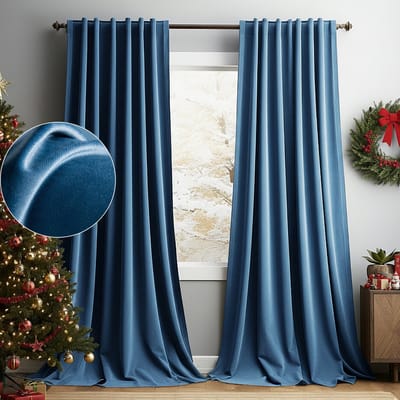 MUPOO Set van 2 Verduisterend Gordijnen - Koude Bescherming - Isolerende - Hoge kwaliteit Fluweel - voor Kerst - Winter - Feest - Slaapkamer - Woonkamer - 132x213cm (b x h) - Hemelsblauw