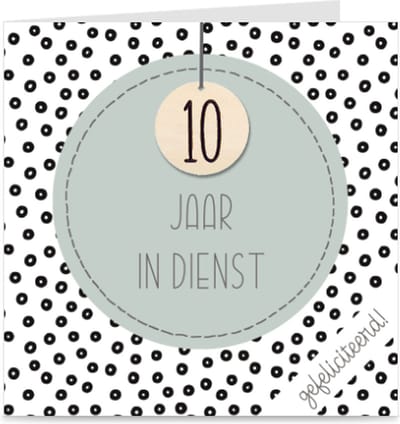 10 JAAR IN DIENST | kaart / wenskaart met envelop | voor dienstverband collega / werknemer