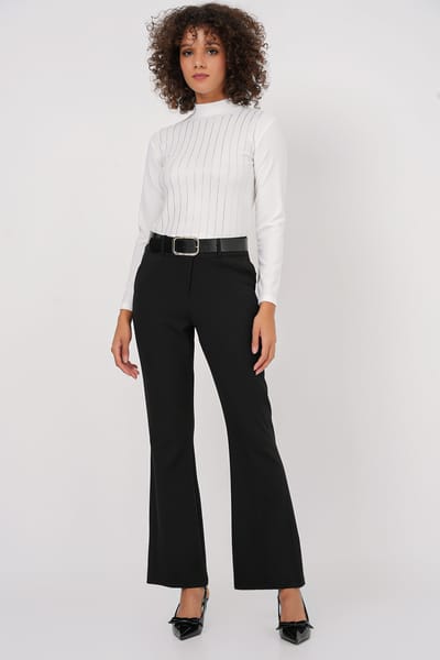 Gestreepte Halve Col Lange Mouw Top met Steen Detail