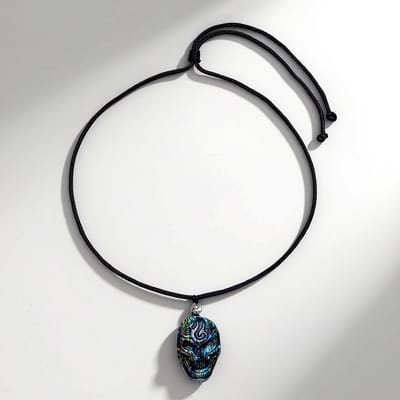 Cavill - Halsketting met 70 Karaat Labradoriet uit Madagaskar - Verstelbare 45-70 cm - Stoere Doodskop Hanger - Fancy Cut Edelsteen Ketting