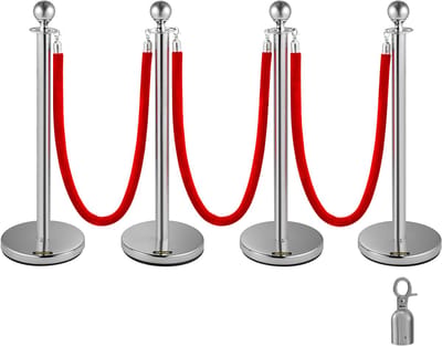 VEVOR Barrières voor Menigtecontrole Crowd Control Stanchion Zilver 4x37,8 Pak 3 Touwen Wachtrijpalen Hotel Tentoonstelling