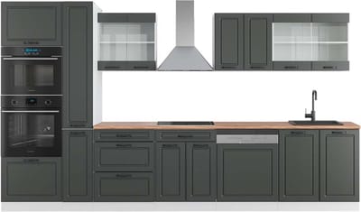 Vicco R-Line Keukenblok – 350 cm met hoge kast, WB Eik Antraciet landhuis/wit