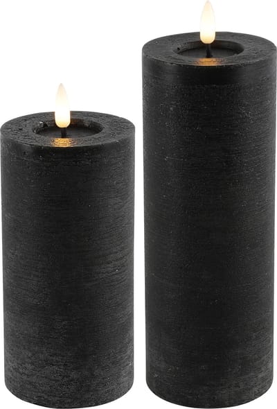 LED kaarsen/stompkaarsen - set 2x - zwart - D7,5 x H15 en H20 cm - timer