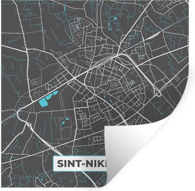 Muurstickers - Sticker Folie - België – Sint Niklaas – Stadskaart – Kaart – Blauw – Plattegrond - 100x100 cm - Plakfolie - Muurstickers Kinderkamer - Zelfklevend Behang XXL - Zelfklevend behangpapier - Stickerfolie