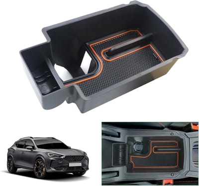 Armsteun Organizer voor Auto, Opbergbak voor Middenconsole, Handige Opbergruimte voor Handschoenen en Accessoires (Oranje)