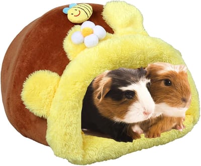 Daity Kooi voor cavia's binnen - warm nest voor hamster - muizenverblijf - pluchen schuilplaats - egel-chinchillahuis voor kleine dieren (groot formaat - honingpot)