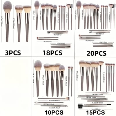 3-delige set met zachte haartjes: foundationkwast, oogschaduwkwast, wenkbrauwkwast en lippenkwast, geschikt voor zowel beginners als professionele make-upartiesten. gray