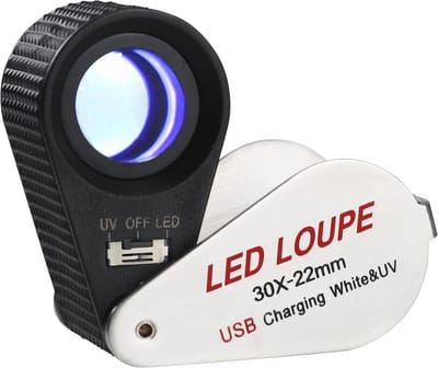 Vergrotingsvergrootglas met UV- en LED-verlichting voor juweliers en verzamelaars