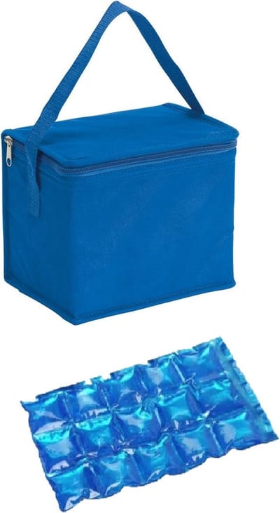 Kleine koeltas voor lunch blauw met 2 stuks flexibele koelelementen 4.5 l