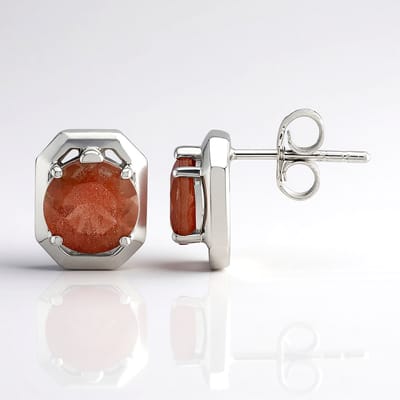 Cavill - Zilveren Oorbellen - 925 Sterlingzilver Gerhodineerd - Oregon Zonnesteen Rond Geslepen 2,125 ct - Elegante Oorstekers Dames