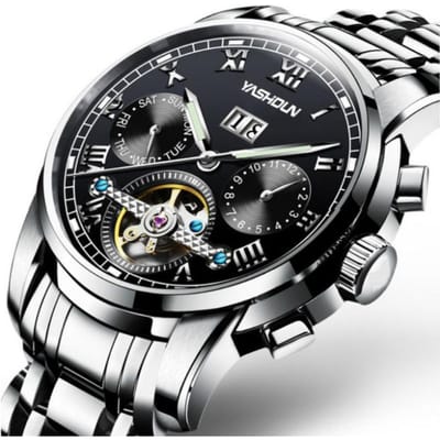 Multifunctioneel Hol Volautomatisch Mechanisch Horloge Waterdicht Zon en Maan Ster Staalband Herenhorloge Horloge
