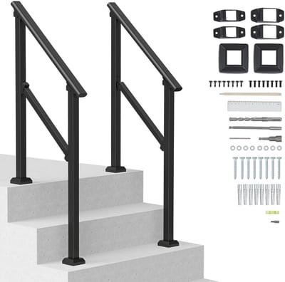 Leuning voor buitentrappen - Trapleuning set - Veilig traplopen - Verstelbare hoek - 2 stuks - Zwart