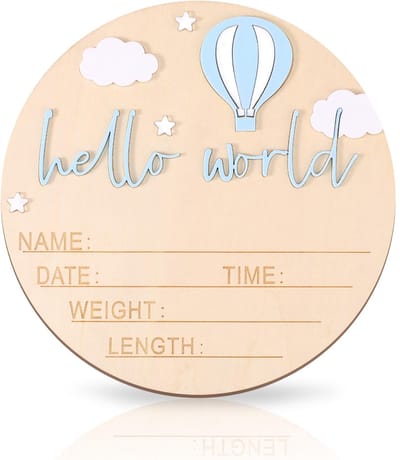 Babyaankondigingsbord - Hallo Wereld Bord - Geboorte Vastleggen - Hout Kwaliteit - 15cm Diameter - Natuurlijk Hout