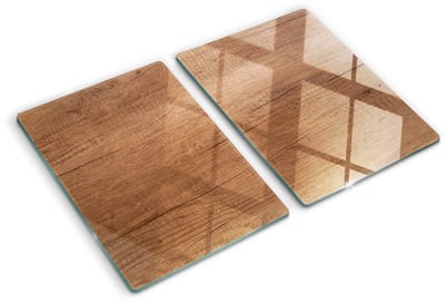 Tulup Glazen Snijplank - Bruin Hout Snijplank Glas - SET van 2 STUKS 40 x 52 cm - Anti-Slip Snijplanken-Snijplanken Glas-UV Gelaagd Glas Serveerplanken-Dienblad-Kookbenodigdheden