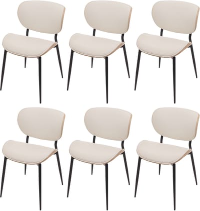Set van 6 eetkamerstoelen MCW-O45, stoel, gebogen hout kunstleer 280g/m² Oeko-Tex MVG ~ natuurlijk, wit