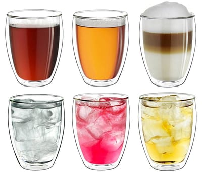 Creano dubbelwandig XXL thermoglas 400ml, extra groot hittebestendig koffieglas/theeglas/latte macchiato van borosilicaatglas, set van 6