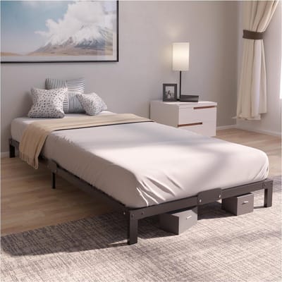 Bed 100x200 met metalen lattenbodem - seniorenbed 100x200 voor matras eenpersoonsbed, hoogte 25 cm - robuust, eenvoudige montage, uitgebreide opbergruimte - zwarte lattenbodem