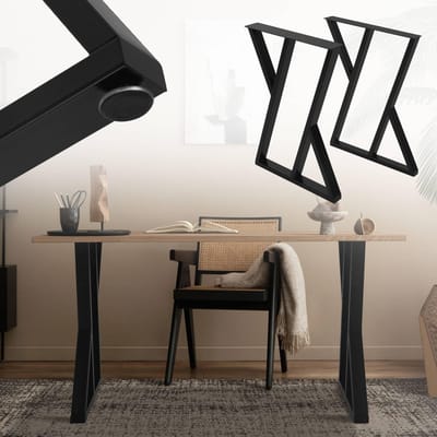 2 tafelpoten B50xH71 cm tafellopers X-vormig staal met poedercoating zwart ML-Design