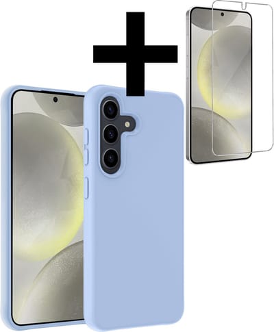 Hoesje - Met Screenprotector - Geschikt voor Samsung Galaxy S24 - Sterk & Shockproof - Back Cover - Siliconen Case - Telefoon Hoes - Telefoonhoesjes - Lichtblauw