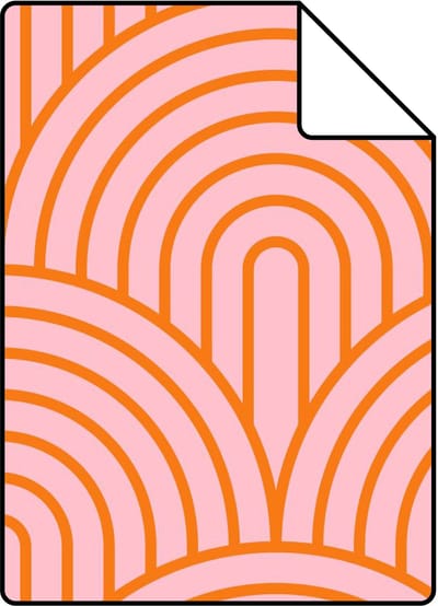 Proefstaal ESTAhome behang art deco bogen roze en oranje - 26.5 x 21 cm - 131766-S