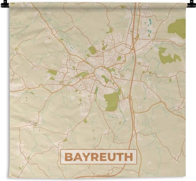 Wandkleed - Wanddoek - Bayreuth - Plattegrond - Kaart - Vintage - Stadskaart - 180x180 cm - Wandtapijt