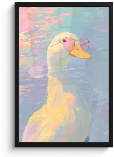Poster in lijst - Fotolijst 40x60 cm - Posters - Eend - Zonnebril - Water - Posterlijst zwart - Decoratie - Wanddecoratie woonkamer - Muurdecoratie slaapkamer
