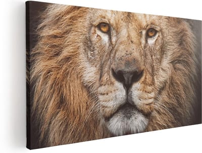 Artaza Canvas Schilderij Leeuw - 40x20 cm - Klein - Wanddecoratie Dierenkop - Muurdecoratie Afrika - Schilderijen Op Canvas