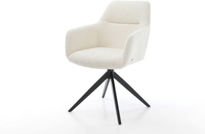 Eetkamerstoel Pejo-Flex kruisframe breed zwart bouclé wit 360° draaibaar rocker-functie pocketveer kern