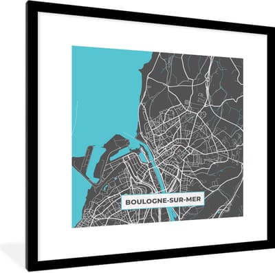 Fotolijst incl. Poster - Boulogne-sur-Mer - Frankrijk - Plattegrond - Stadskaart - Kaart - 40x40 cm - Posterlijst