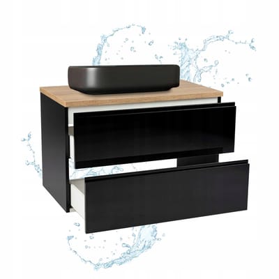 STAMAR - Hangkast Mod + Blad Eiken Goud 60 Glans Wastafel Bovenblad 50 - Zwart