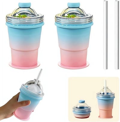 Ijsbal Maker Beker - Opvouwbare Beker - Dranken Koelen - 2-in-1 Ontwerp - 325 ml - Geel Blauw