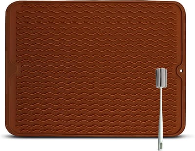Afdruipmat groot formaat van siliconen 50 x 40 cm rechthoekig inklapbaar oprolbaar - BPA-vrij - antislip - met reinigingsborstel - keuken accessoire