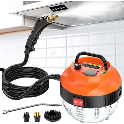 Stoomreiniger 2500 W, draagbare stoomreiniger met 6 instelbare snelheden en 3 soorten opzetborstels, 1000 ml grote watertank, stoom