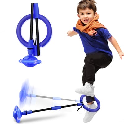 Springbal - Hoepel met voet - Knipperende wielen - Draagbaar - Opvouwbaar - Kinderspeelgoed voor jongens en meisjes - Blauw