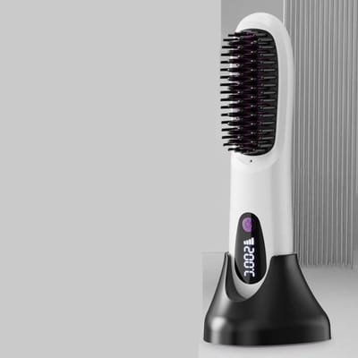 Draadloze ronde stylingsborstel voor kort haar | 3 temperatuurstanden, ionenverzorging voor volume en glans-Wit