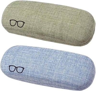Allecto Plus - 2 stuks brillenkokers van linnen metaal | Draagbare en opvouwbare brillenkoker | Hard brillenetui voor zonnebrillen | Opberghoes voor glazen | Cadeau voor vrouwen | Blauw en groen